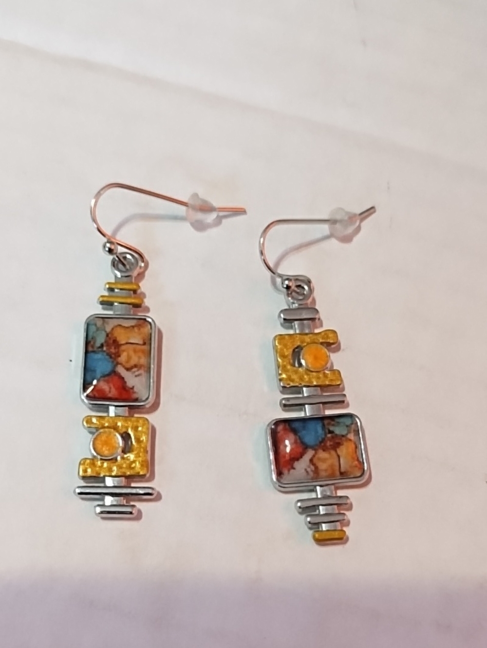 NWT Colorful Abstract Tile Drop Earrings - Yellow & Multicolor